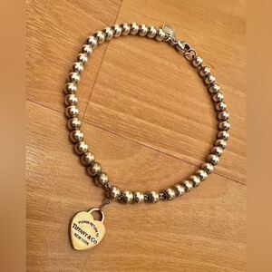 TIFFANY return to Tiffany rose gold heart and silver beaded bracelet